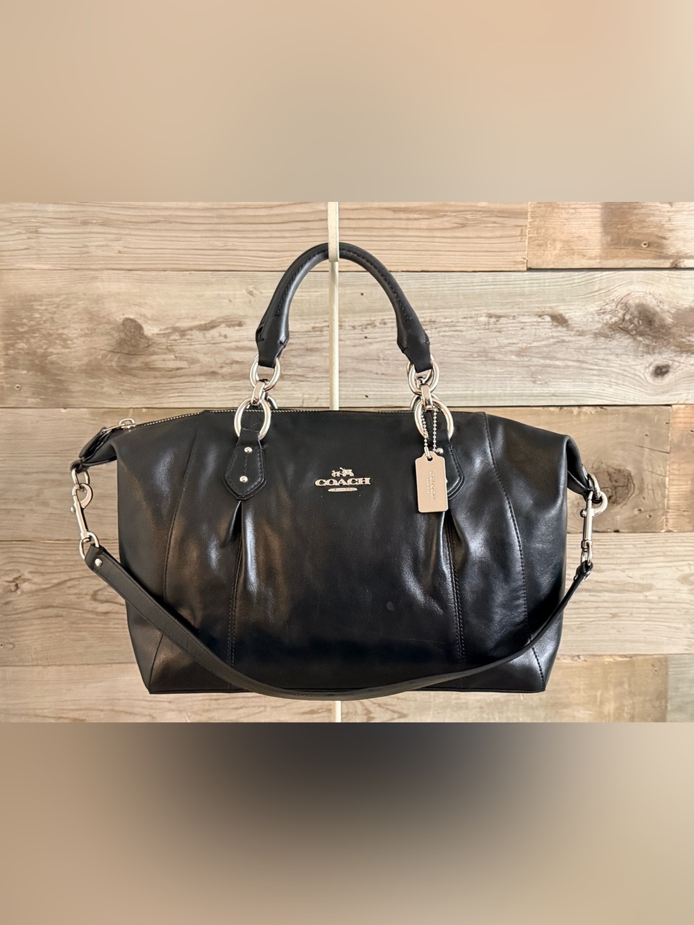Coach Colette 33806 Black Leather Tote with Silver Hardware